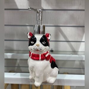 Frenchie Christmas Dog Reindeer🎄🐶 Ceramic Soap & Lotion Dispenser Holiday NwT